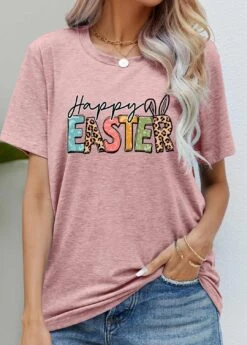 Letter Print Short Sleeve Easter T Shirt -Modlily Shop 328186 P 1678181287842