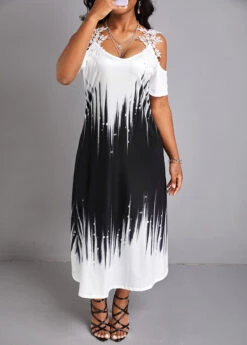 Black Patchwork A Line Short Sleeve Dress