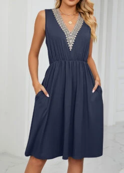 Navy Patchwork Short Sleeveless V Neck Dress 13 Navy Patchwork Short Sleeveless V Neck Dress -Modlily Shop 328396 P 1677833170481