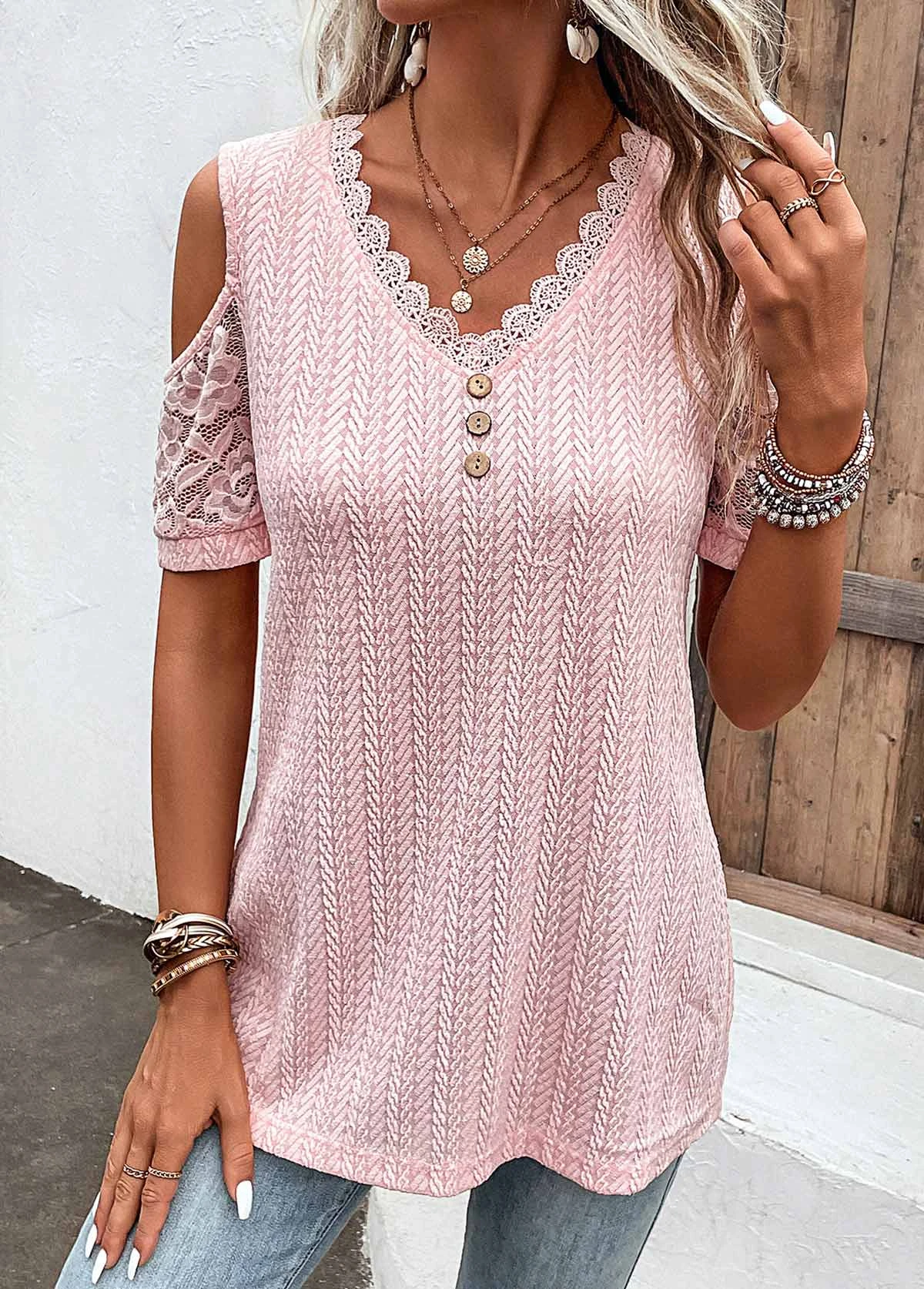 Light Pink Lace Short Sleeve T Shirt 5 Light Pink Lace Short Sleeve T Shirt - Image 3