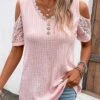 Light Pink Lace Short Sleeve T Shirt -Modlily Shop 328451 P 16824687759310
