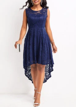 Navy Lace High Low Sleeveless Scoop Neck Dress 10 Navy Lace High Low Sleeveless Scoop Neck Dress -Modlily Shop 328734 P 16790469365293