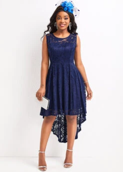 Navy Lace High Low Sleeveless Scoop Neck Dress 11 Navy Lace High Low Sleeveless Scoop Neck Dress -Modlily Shop 328734 P 16790469366194