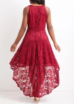 Wine Red Lace High Low Sleeveless Dress -Modlily Shop 328735 P 16802626920841