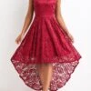 Wine Red Lace High Low Sleeveless Dress -Modlily Shop 328735 P 16802626928870