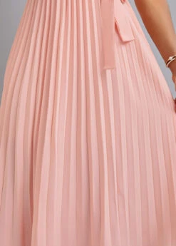 Light Pink Pleated Belted Short Sleeve Dress -Modlily Shop 328739 P 16790469453794