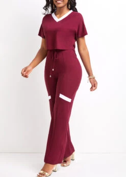 Dark Reddish Purple Patchwork Top And Pants -Modlily Shop 328793 P 16796502589332