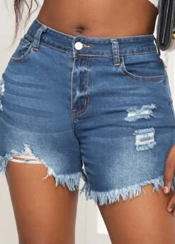 Denim Blue Pocket Skinny Zipper Fly Shorts -Modlily Shop 328858 P 16798802601004