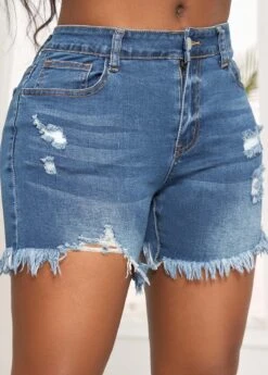 Denim Blue Pocket Skinny Zipper Fly Shorts -Modlily Shop 328858 P 16798802604882