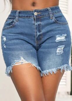Denim Blue Pocket Skinny Zipper Fly Shorts -Modlily Shop 328858 P 16798802608053