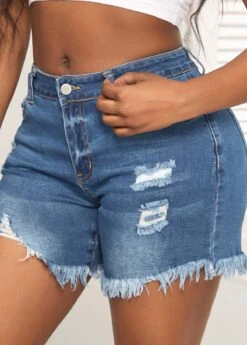 Denim Blue Pocket Skinny Zipper Fly Shorts -Modlily Shop 328858 P 16798802618165