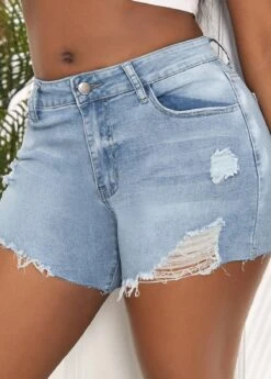 Button Pocket Skinny Zipper Fly Denim Shorts -Modlily Shop 328861 P 16798802352352