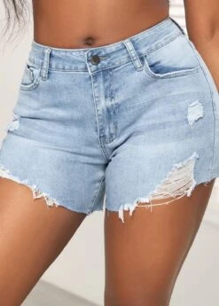 Button Pocket Skinny Zipper Fly Denim Shorts -Modlily Shop 328861 P 16798802353380