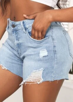 Button Pocket Skinny Zipper Fly Denim Shorts -Modlily Shop 328861 P 16798802359813