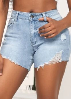 Button Pocket Skinny Zipper Fly Denim Shorts -Modlily Shop 328861 P 16798802363535