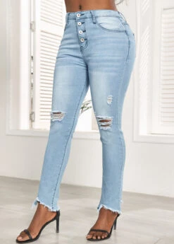 Light Blue Pocket Skinny Button Fly Jeans -Modlily Shop 328862 P 16798805253672