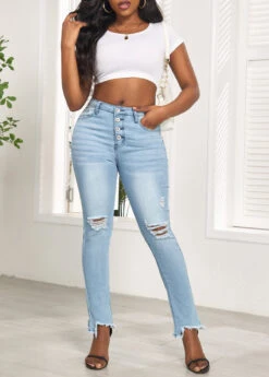 Light Blue Pocket Skinny Button Fly Jeans -Modlily Shop 328862 P 16798805259505