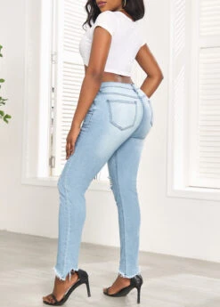 Light Blue Pocket Skinny Button Fly Jeans -Modlily Shop 328862 P 16798805259951