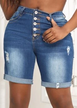 Denim Blue Pocket Skinny Button Fly Shorts 13 Denim Blue Pocket Skinny Button Fly Shorts -Modlily Shop 328867 P 16798805135295