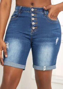 Denim Blue Pocket Skinny Button Fly Shorts 10 Denim Blue Pocket Skinny Button Fly Shorts -Modlily Shop 328867 P 16798805135452
