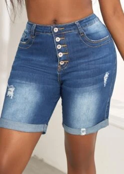 Denim Blue Pocket Skinny Button Fly Shorts 12 Denim Blue Pocket Skinny Button Fly Shorts -Modlily Shop 328867 P 16798805136414