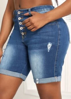 Denim Blue Pocket Skinny Button Fly Shorts