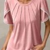 Light Pink Patchwork Short Sleeve T Shirt 2 Light Pink Patchwork Short Sleeve T Shirt -Modlily Shop 328949 P 1678347927465