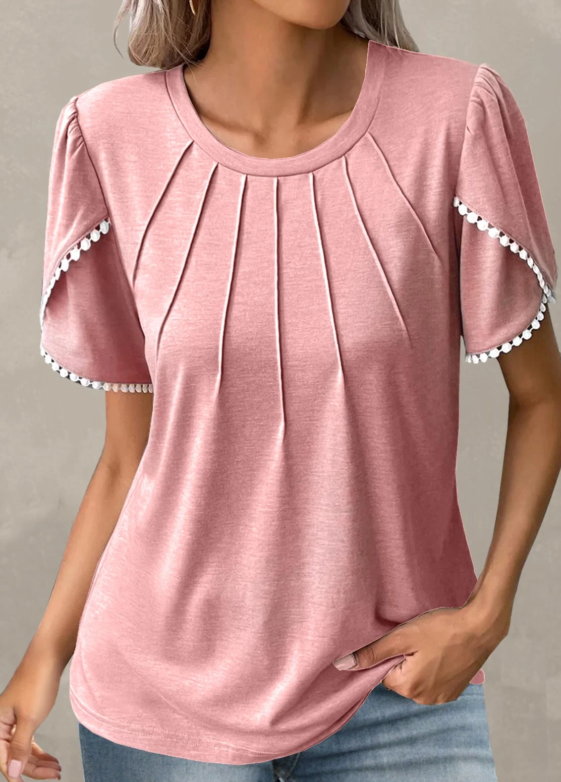 Light Pink Patchwork Short Sleeve T Shirt 3 Light Pink Patchwork Short Sleeve T Shirt