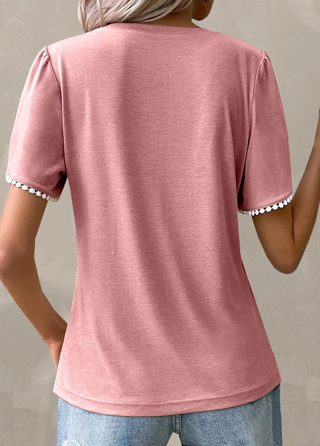 Light Pink Patchwork Short Sleeve T Shirt 4 Light Pink Patchwork Short Sleeve T Shirt - Image 2