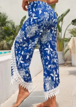 Blue Patchwork Tribal Print Elastic Waist Pants -Modlily Shop 328953 P 16823240677121