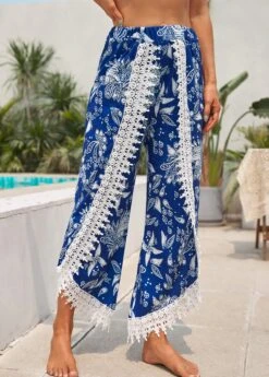 Blue Patchwork Tribal Print Elastic Waist Pants -Modlily Shop 328953 P 16823240679814