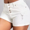 White Pocket Skinny Button Fly Mid Waisted Denim Shorts -Modlily Shop 329054 P 16794823387242