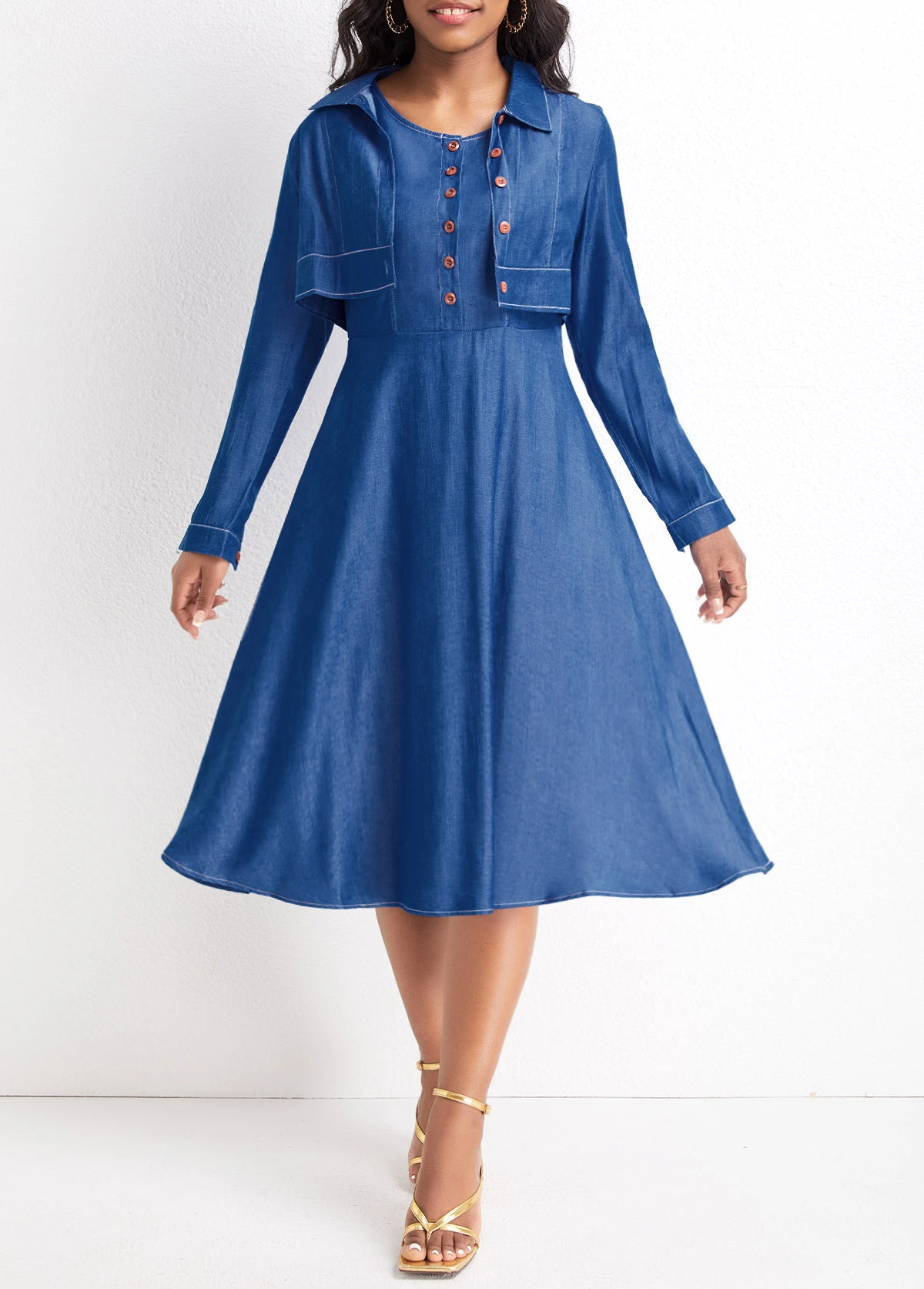 Denim Blue Two Piece Long Sleeve Dress And Cardigan 6 Denim Blue Two Piece Long Sleeve Dress And Cardigan - Image 4