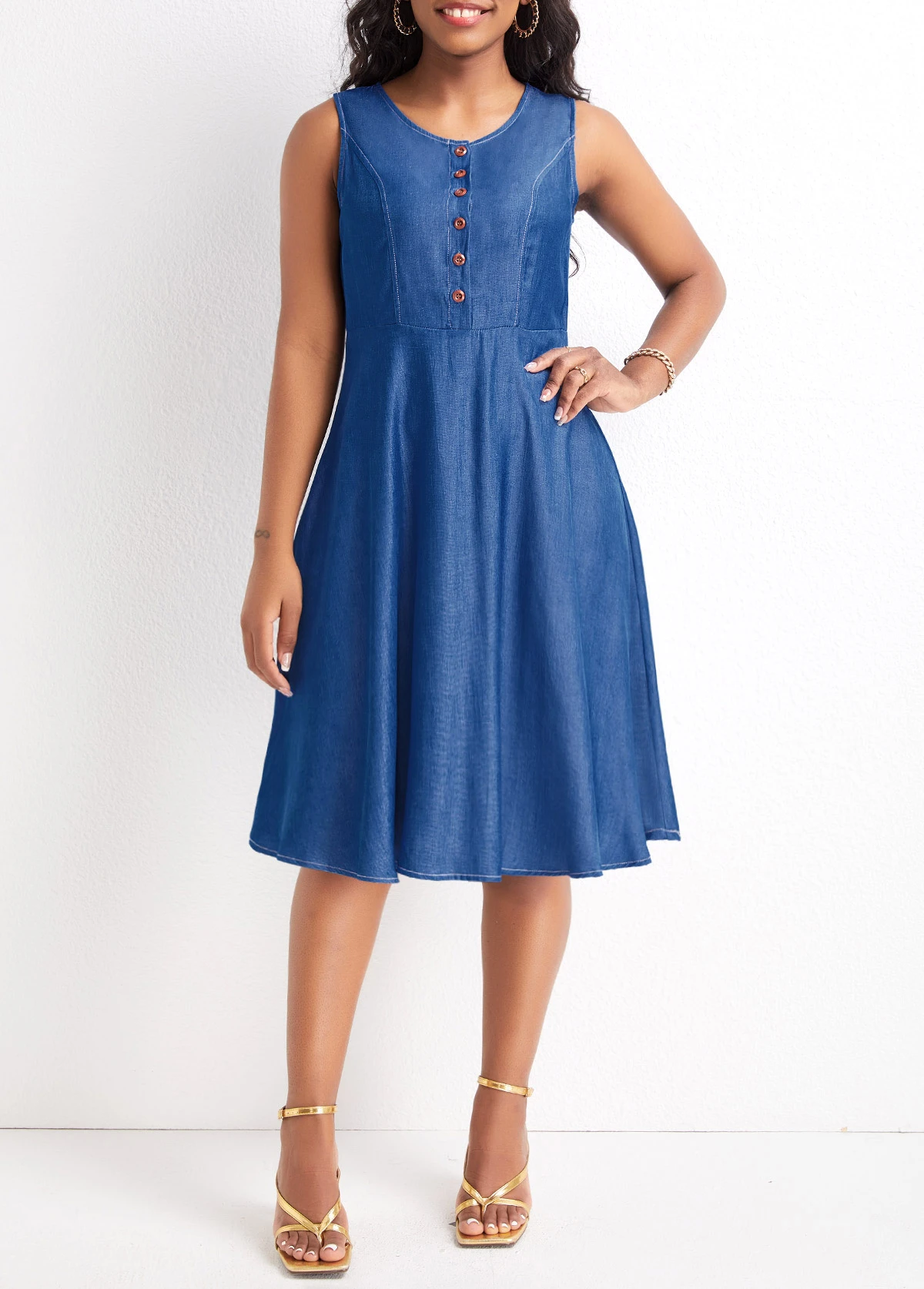 Denim Blue Two Piece Long Sleeve Dress And Cardigan 7 Denim Blue Two Piece Long Sleeve Dress And Cardigan - Image 5