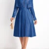 Denim Blue Two Piece Long Sleeve Dress And Cardigan -Modlily Shop 329138 P 16871441437380