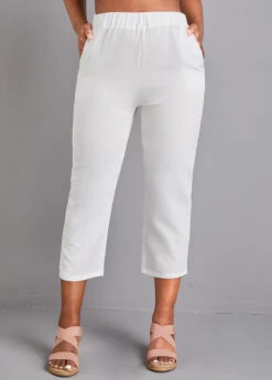White Pocket Elastic Waist High Waisted Pants -Modlily Shop 329145 P 16795417685173