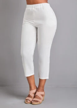 White Pocket Elastic Waist High Waisted Pants -Modlily Shop 329145 P 16795417686842