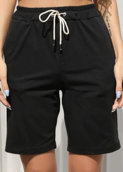 Black Pocket Regular Drawastring High Waisted Shorts -Modlily Shop 329146 P 1678689515062