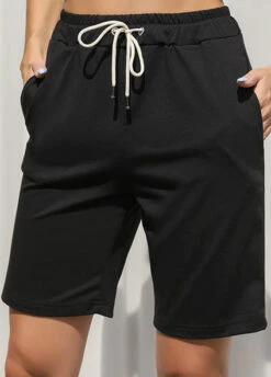 Black Pocket Regular Drawastring High Waisted Shorts -Modlily Shop 329146 P 1678689515583