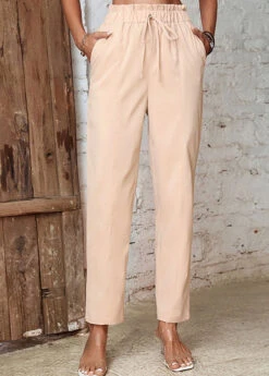 Beige Pocket Drawastring High Waisted Pants -Modlily Shop 329150 P 1678689599006