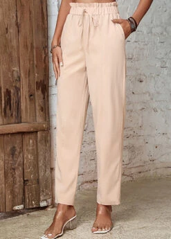 Beige Pocket Drawastring High Waisted Pants -Modlily Shop 329150 P 1678689599378