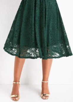 Blackish Green Lace Short Sleeve V Neck Dress -Modlily Shop 329163 P 16797398736864