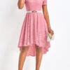 Pink Lace High Low Short Sleeve Dress -Modlily Shop 329164 P 16797398747070