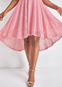 Pink Lace High Low Short Sleeve Dress -Modlily Shop 329164 P 16797398748064