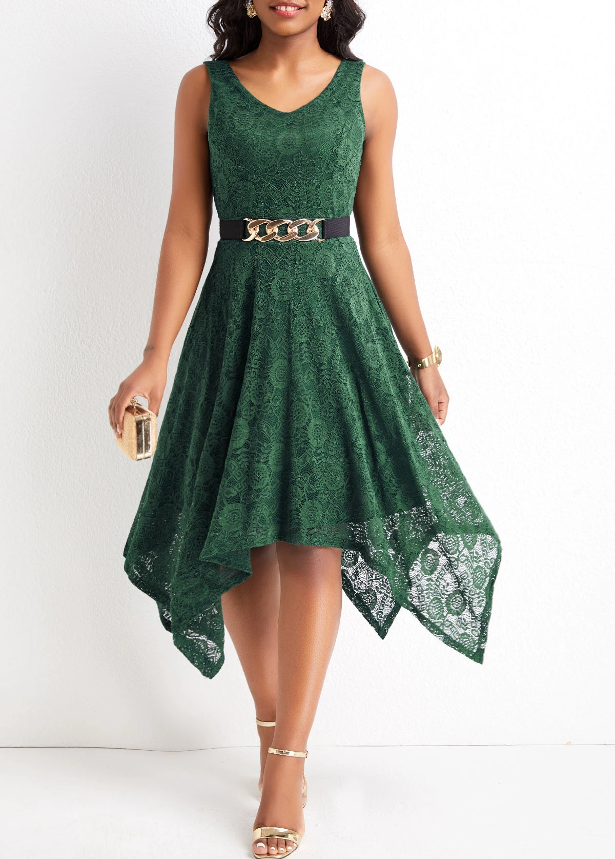 Blackish Green Lace High Low Sleeveless Dress 3 Blackish Green Lace High Low Sleeveless Dress