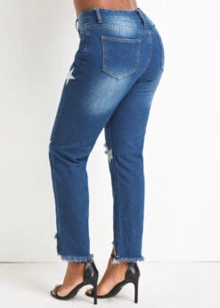 Denim Blue Pocket Star Print Regular Jeans -Modlily Shop 329328 P 16807809948921