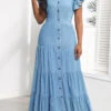 Denim Blue Ruffle Short Sleeve Maxi Dress -Modlily Shop 329416 P 16799923097030