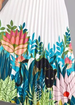 White Pleated Floral Print Maxi Dress -Modlily Shop 329474 P 16795649647025