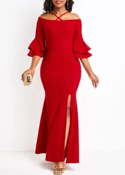 Red Criss Cross Bodycon Maxi Dress 10 Red Criss Cross Bodycon Maxi Dress -Modlily Shop 329483 P 16802625168773