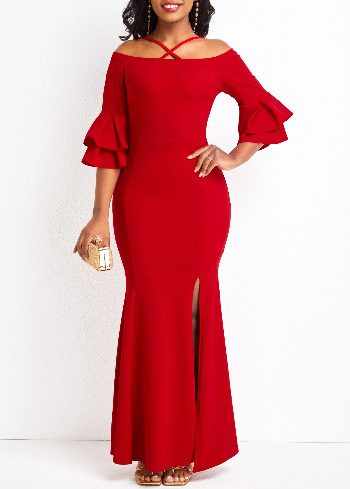 Red Criss Cross Bodycon Maxi Dress 3 Red Criss Cross Bodycon Maxi Dress